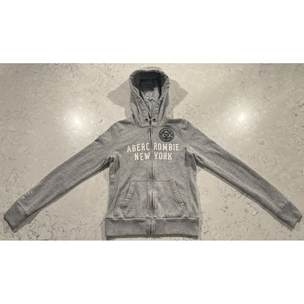VTG‎ Y2K Abercrombie & Fitch New York Hoodie Womens Small Gray Full Zip